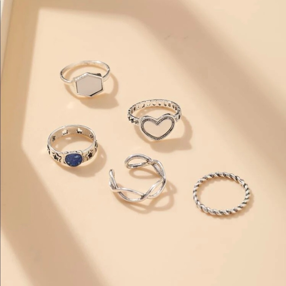 Silver 5pc Heart Ring Set